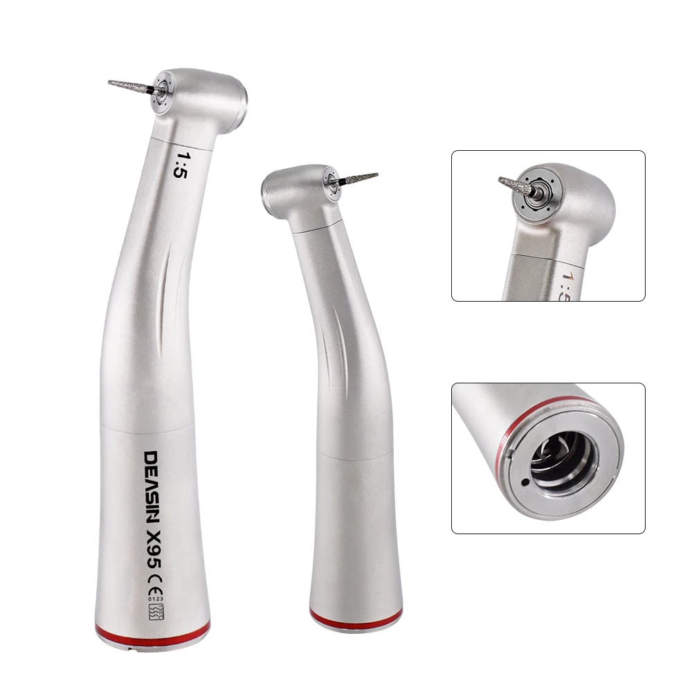 

DEASIN Dental 1:5 Handpiece Increasing Red Ring Contra Angle Internal Water Spray Without LED For ISO E-type Motor Dentistry