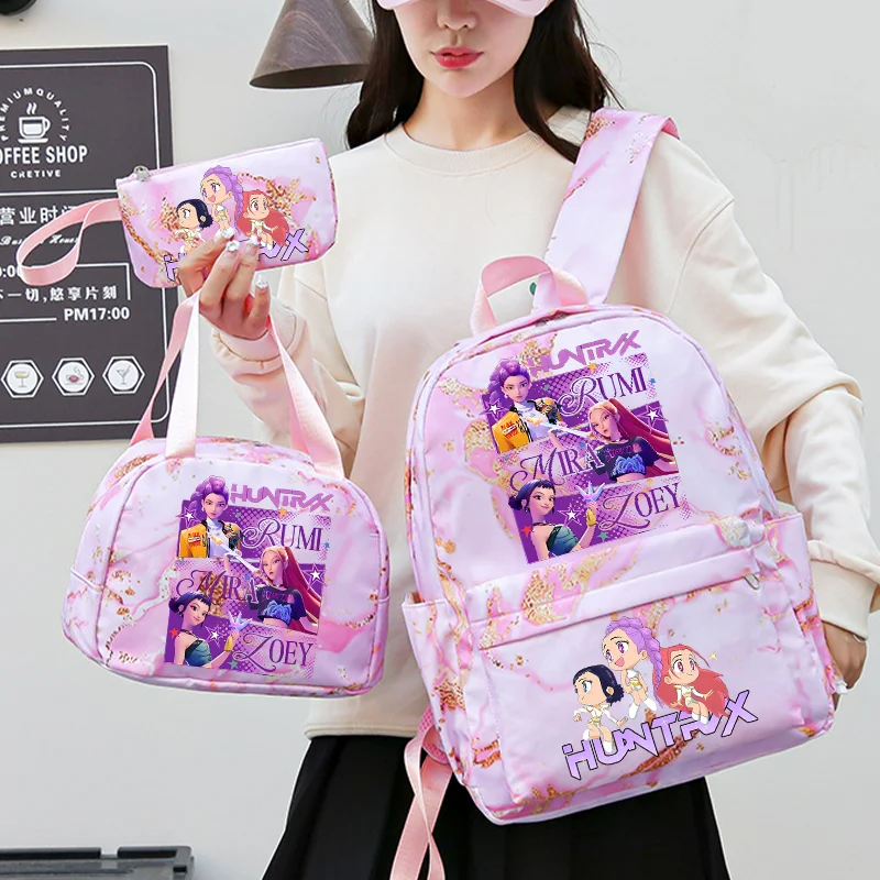 

Kpop Demon Hunters SchoolBag Huntrix Rumi Backpack with Lunch Bag Pencil Case Set for Girl Cartoon Students Back To School Gift