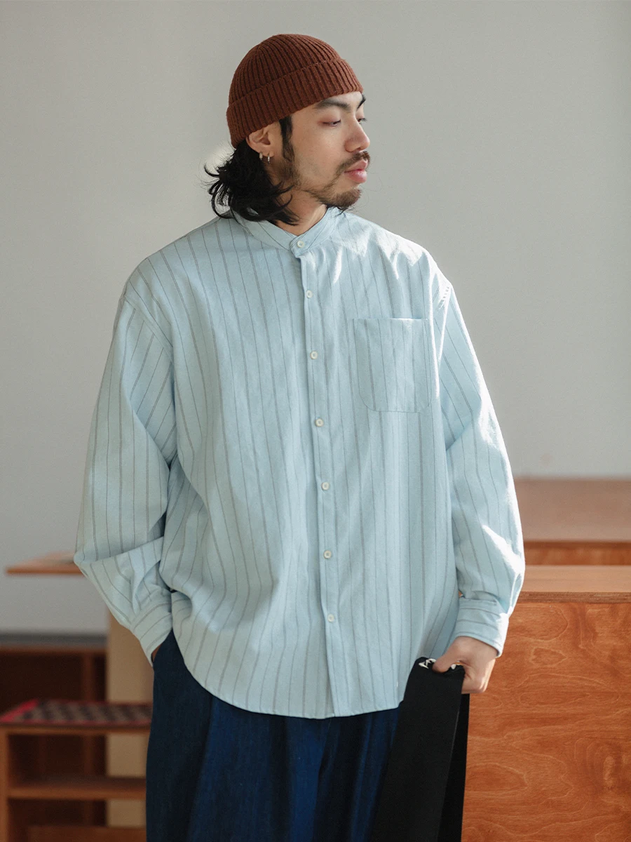 

Loose Long Sve Striped irt NOEARS Japanese Sle Vintage Light Blue oulder Drop Casual Spring Commute irt Cotton Bre...