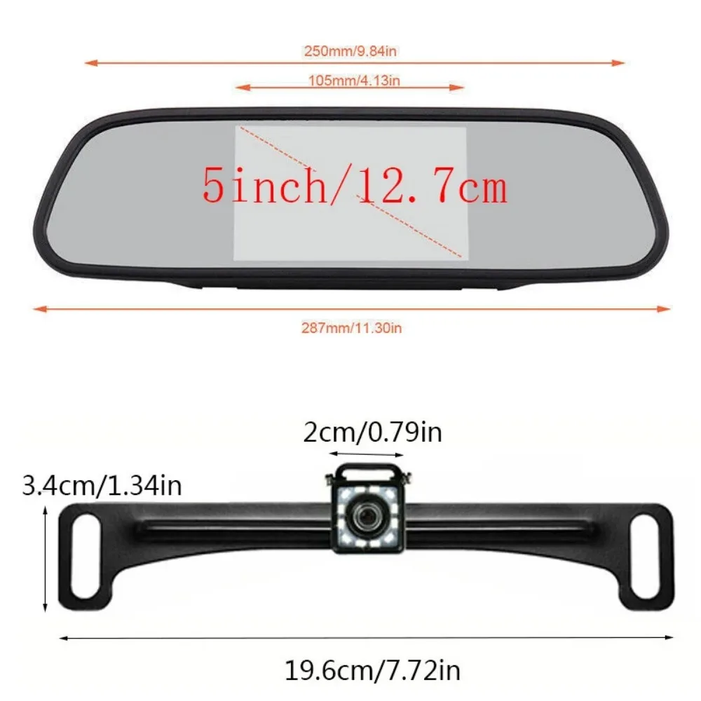 QueenDer 5 inch LCD Rear View Mirror Monitor Reversing Backup Camera Kit for Car MPV RV SUV Parking Easy Installation