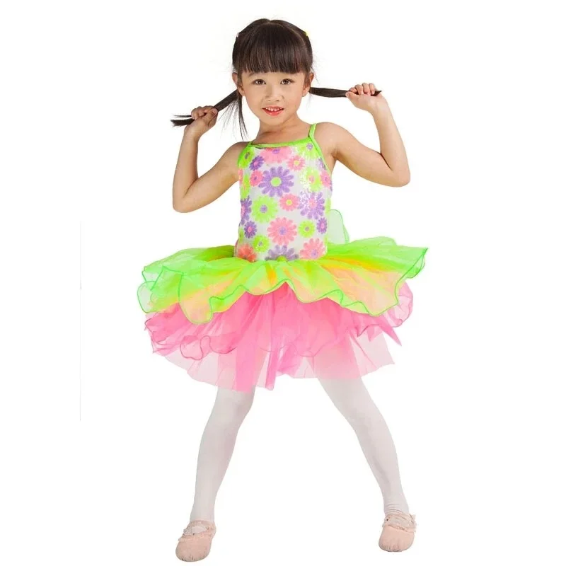 15016 Neue Ankunft Kind Pailletten Ballett Tutu Grün mit rosa Jazz/Ballett/Tap Dance Kostüme Kinder Tanzen kleid