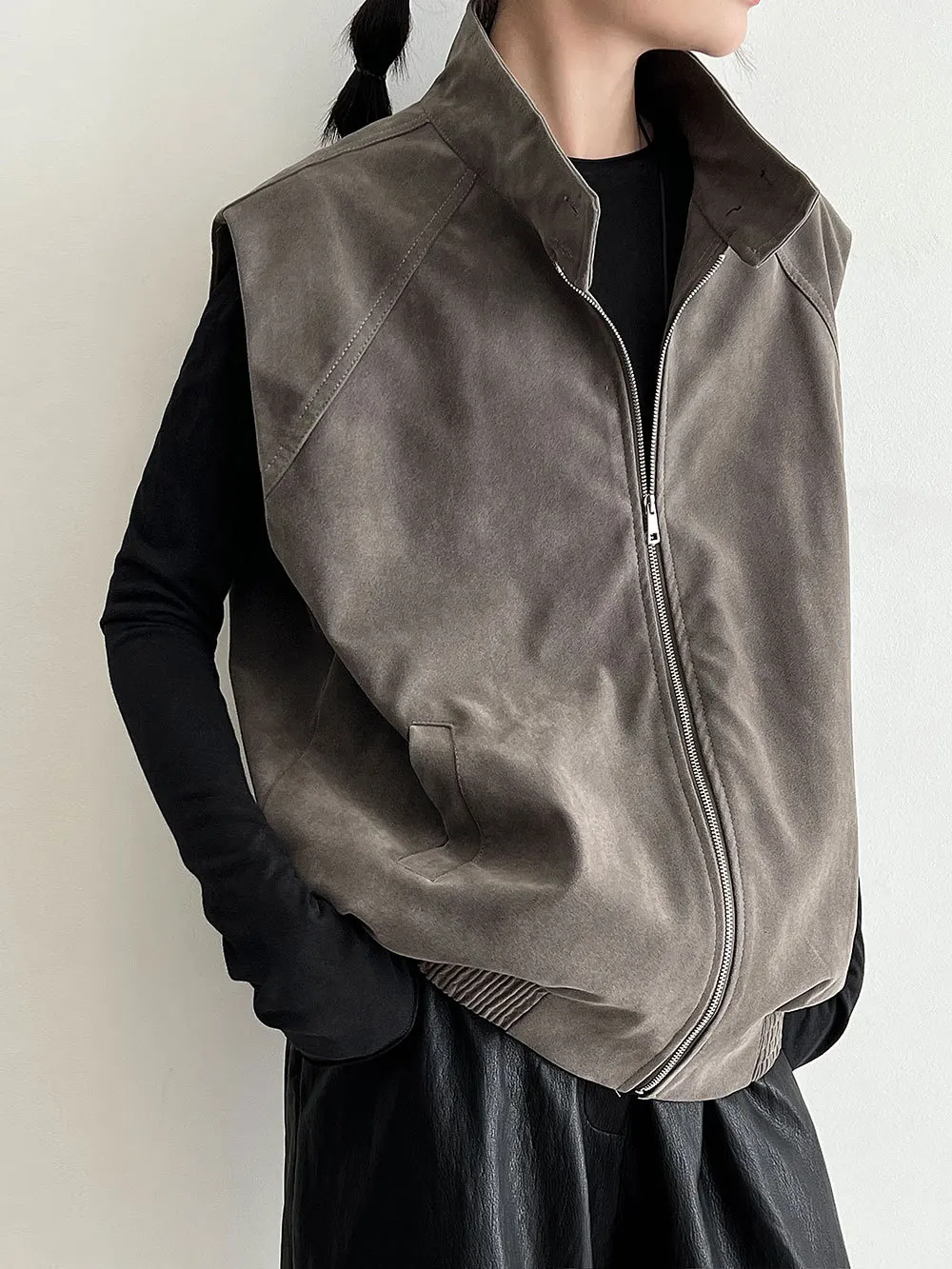 

Vests Waistcoats Thin Womens Vest Unisex Spring Cashmere Pleated Waistcoat Cleanfit Elastic Lined Pure Minimalism Snap Comfort