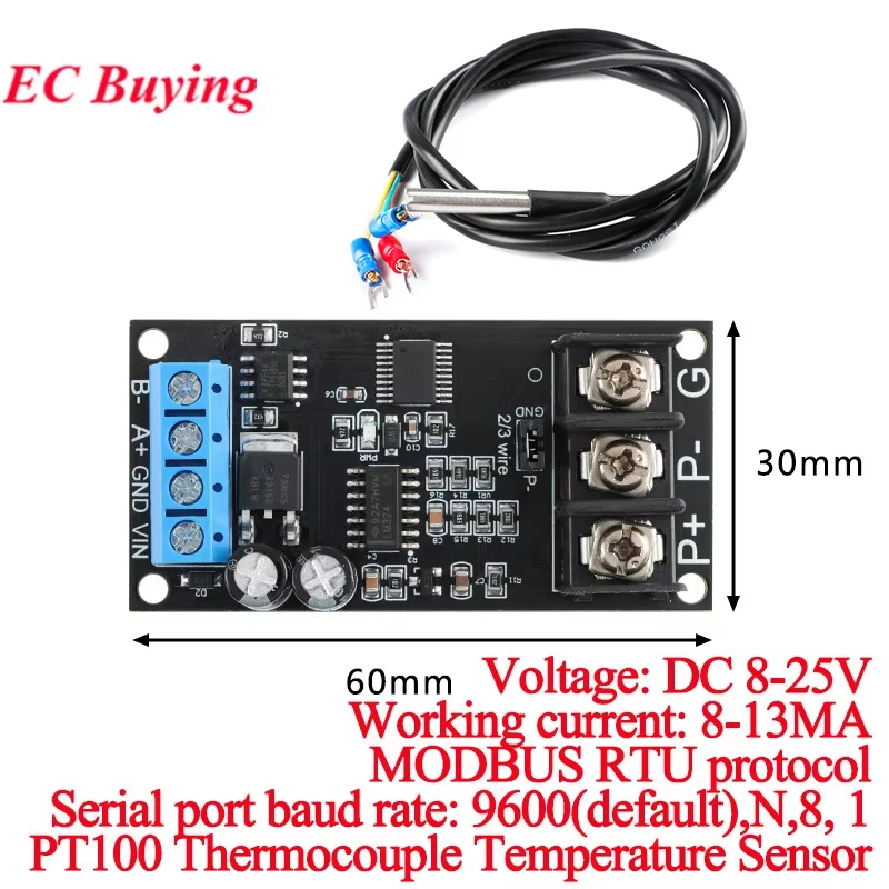 PT100 Platinum Thermal Resistance RTD Thermocouple Temperature Sensor Transmitter RS485 MODUBS RTU Module DC8-25V 8-13MA