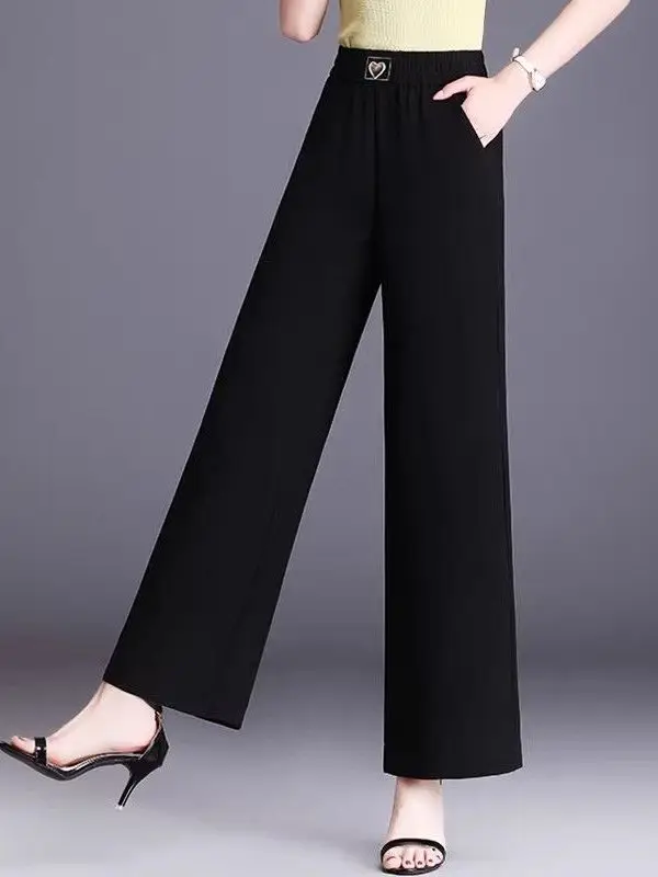 

Casual Loose Wide Leg Pants Women's Summer Thin Small Size Black Pants High Waist Drape Loose Straight Slimming Nine Points