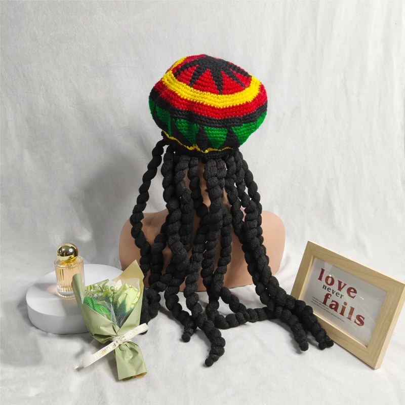 Unisex wig Braid knit hat Hip Hop Buy plus Bob Marley Rasta Beanie Winter dreadlocks Reggae Caribbean Fancy dress hat