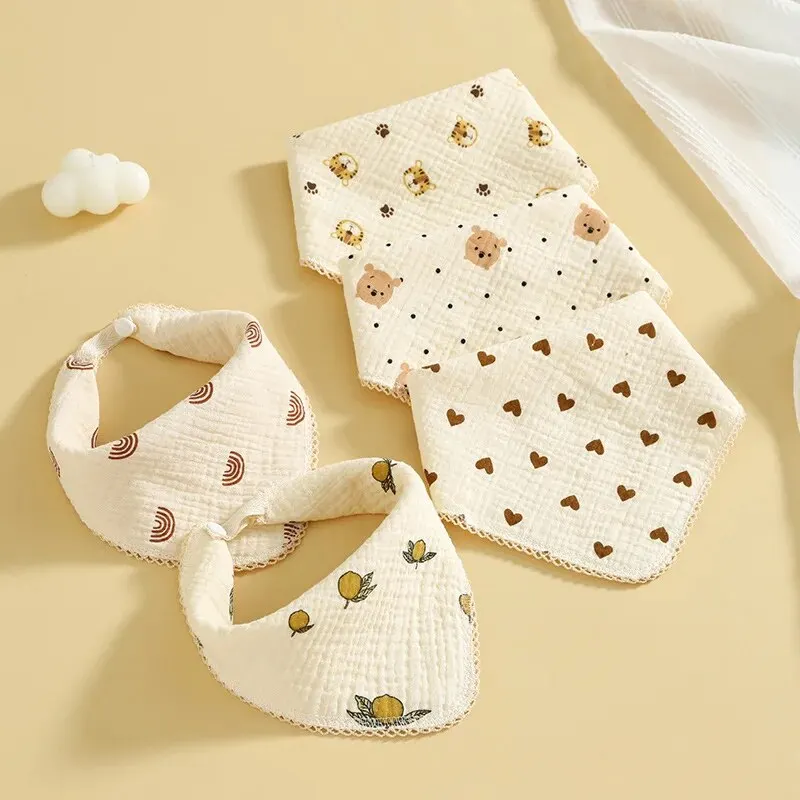 Newborn Drooling Bib Gauze Handkerchief Teether Bandana Bib 100% Organic Cotton Muslin Soft And Absorbent Baby Bib