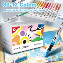 12/80 Colors Direct Liquid Acrylic Marker Soft Brush Paint Pen For Graffiti Manga Crafts School Aesthetic Stationery Supplies