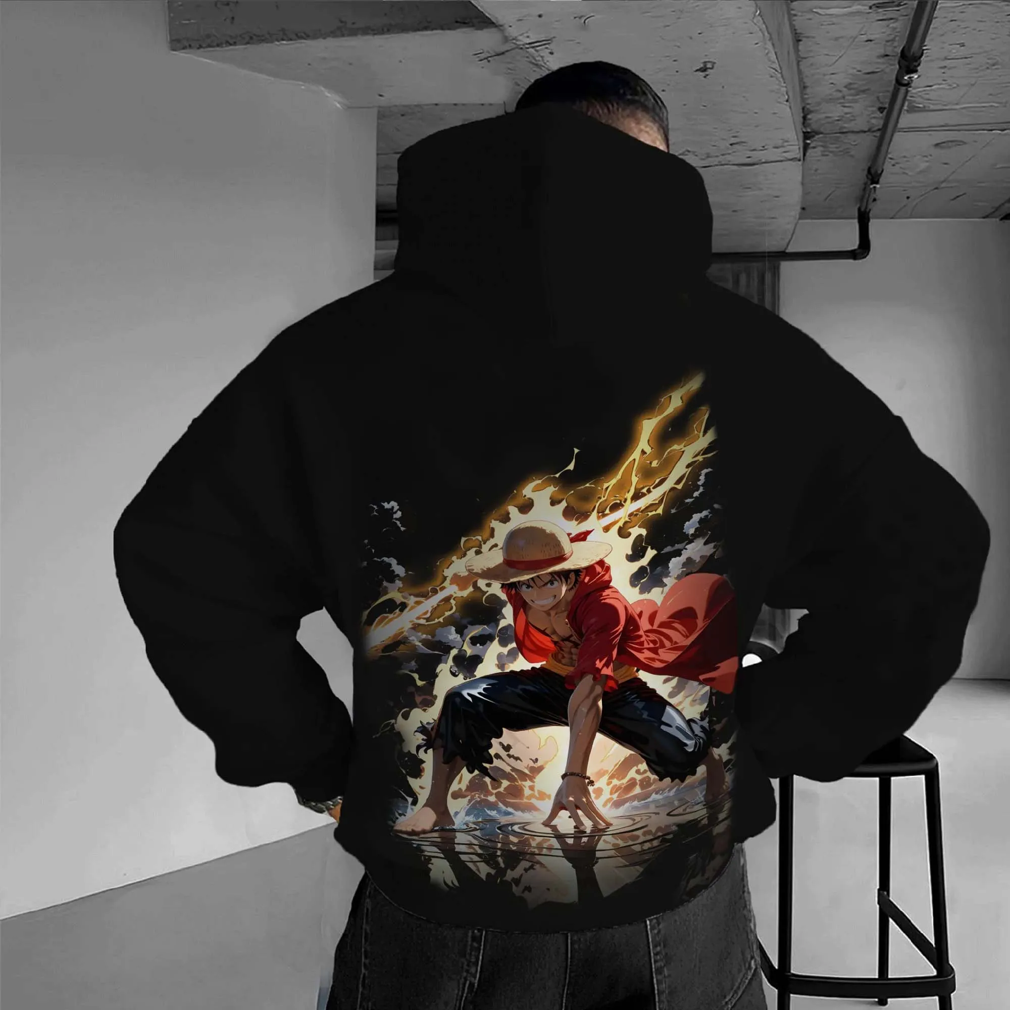 

ONE PIECE Luffy Flame Burning Print Осенне-зимний мужской и женский термосвитер Специальное предложение Однотонная толстовка с капюшоном