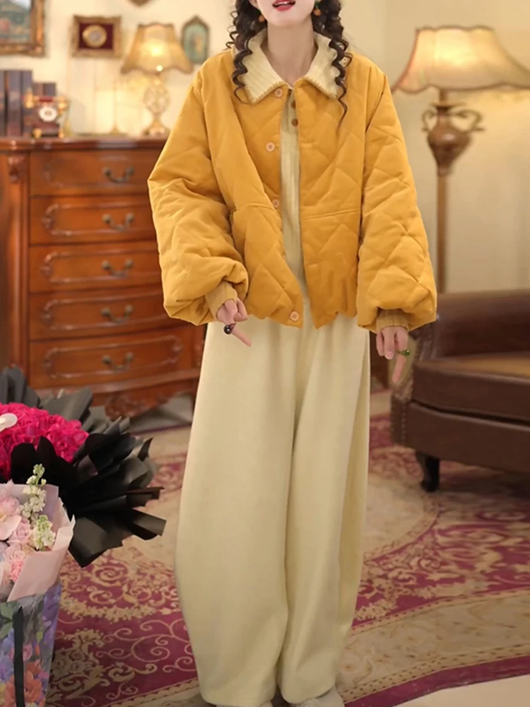 

Korean Design Velvet Cotton Jaet Women's Loose Thi Warm Single Button Versatile Outerwear Autumn Winter New Sle