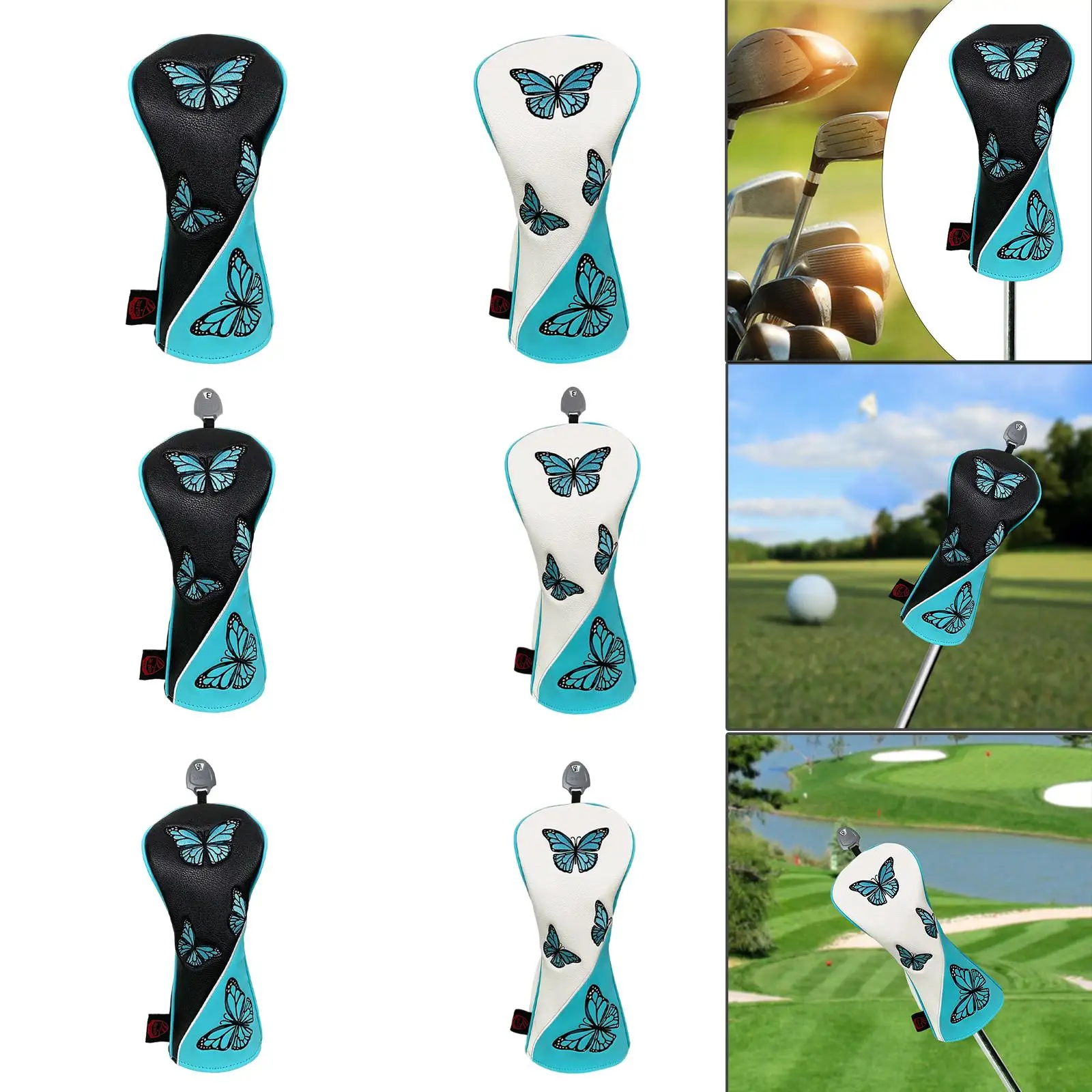 Golf Wood Headcover Protective Sleeve Butterfly Pattern Scratch Proof PU Leather