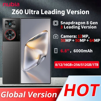 Nubia Z60 Ultra Leading-versie Global Version 6.8inch Smartphone 5G Snapdragon 8 Gen3 NFC 6000mAh 80W snel opladen NX721J