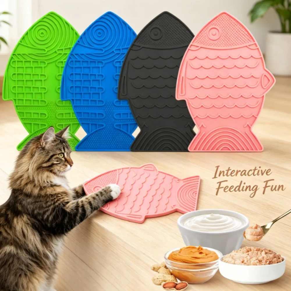 Fish Shape Silicone Slow Feeder Cat Bowl, Puzzle Lick Mat for Dogs and Cats, Pet Anxiety Relief Feeding Pad for Healthy Eating