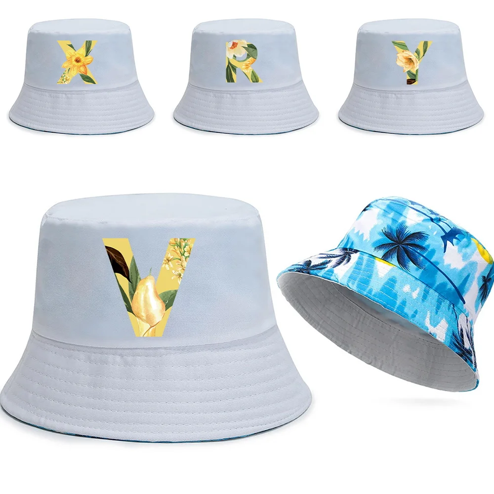 

Fashion Cotton Fisherman Hat Floral Letter Series Bucket Hats Reversible Hawaii Caps Men Casual Panama Cap Women Beach Sun Hats