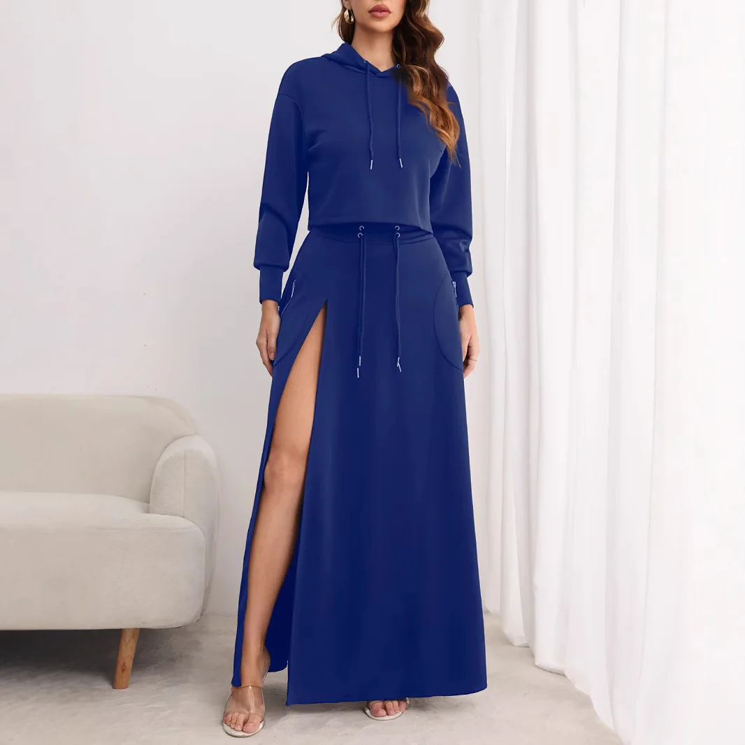 Skirt Set Two Piece Sets Women Dress Sets Full Sleeve Hoodies Sweatshirts Long Skirts A Line Elegant Work High Waist Streetwear image 2