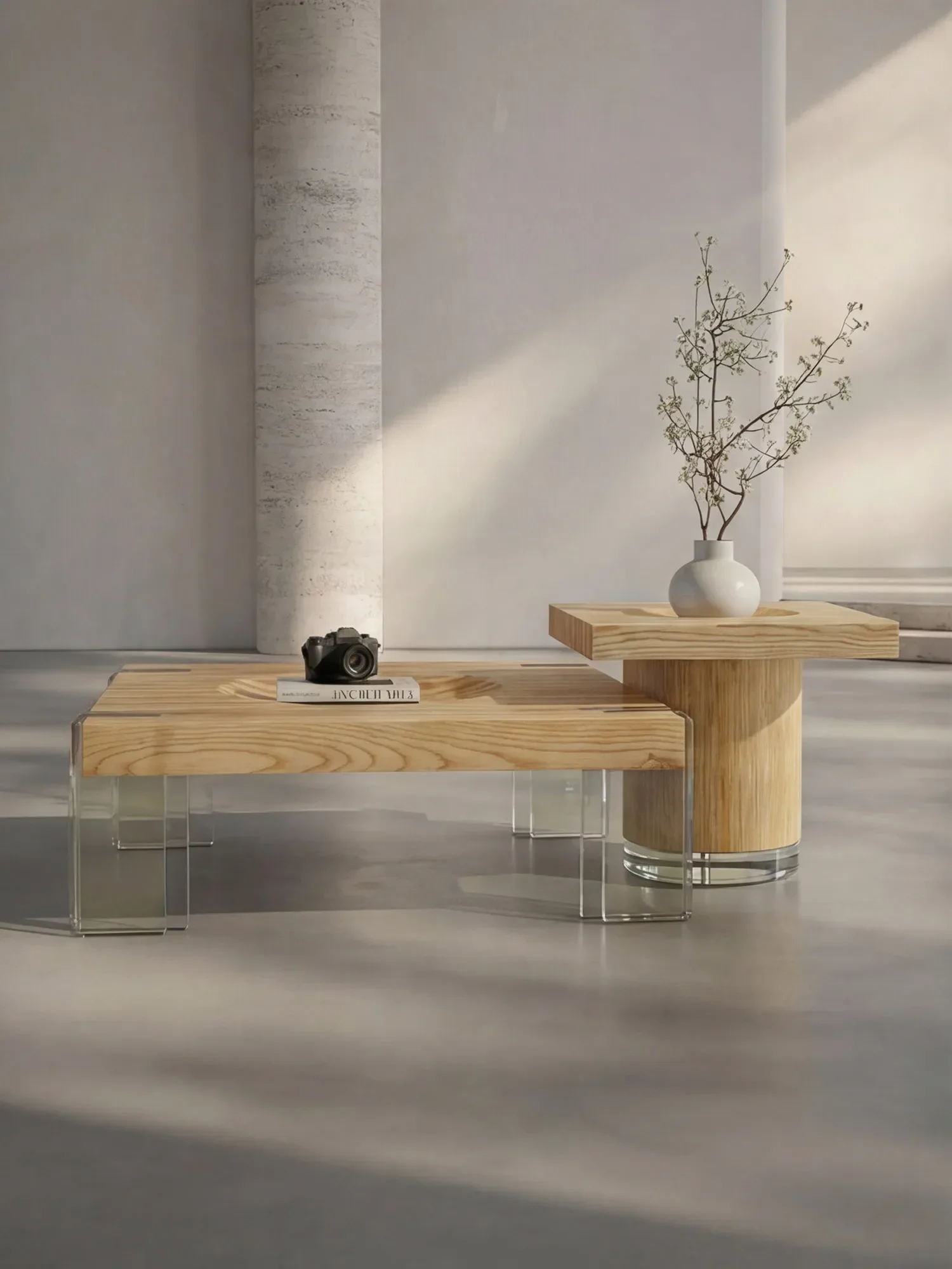 x23 minimalist ash wood solid wood designer high-end large flat-floor villa square coffee table combination