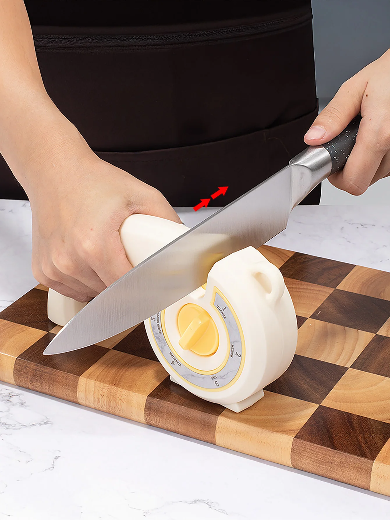 6-in-1 Knife Sharpener with Rotary Knob, Multi-Use Sharpener for Kitchen Knives, Scissors & Bread Knives, Professional Manual Bl