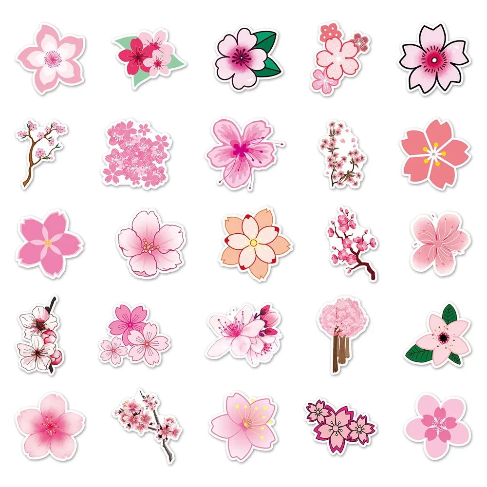 50PCS Cherry Blossom Plant Cartoon Personality Graffiti Sticker Guitar Suitcase Notebook Refrigerator Waterproof