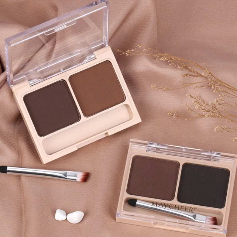 2 Color Eyebrow Powder Palette with Brush Set Three-dimensional Eyebrow Long-lasting Natural Waterproof Sweat-proof Cosmetic