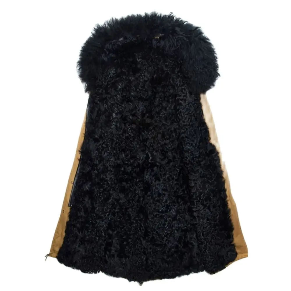 Top Comfortable Real Black Lamb Lined With Hood Male Winter Outwear Real Lamb Fur Jackets