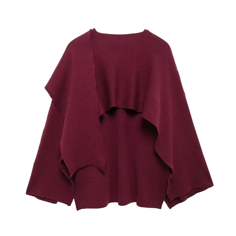 2024  Autumn/Winter  New Product:  Advanced Cape  style  Round  Neck  Long Sleeve Short Knitted Coat