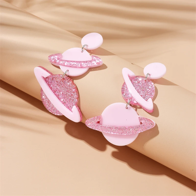 YAOLOGE Acrylic Pink Planet Pendant Earrings For Women Girl New Fashion Ear Dangle Creative Jewelry Gift Party серьги женские