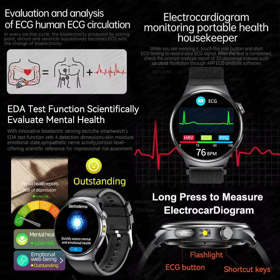 2025 preciso sangue lipídios ácido úrico relógio inteligente das mulheres dos homens ecg + ppg pressão arterial bt chamada cinco vísceras rastreador de saúde smartwatch