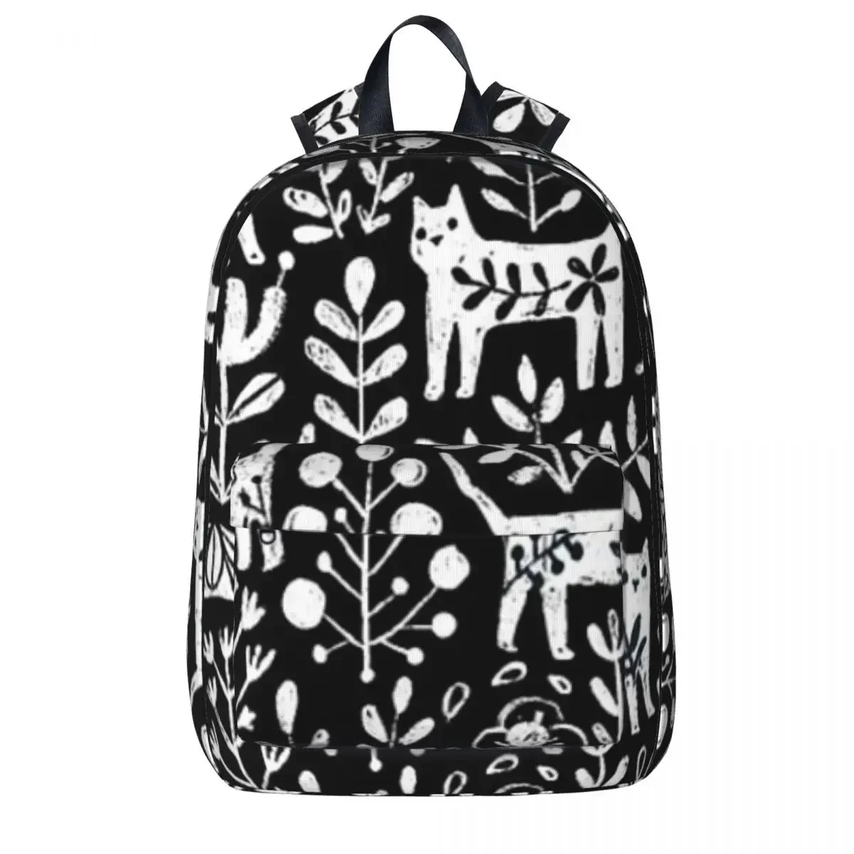 Black And White Cute Cats And Summer Flowers Woman Backpacks Boys Girls Bookbag Fashion Students School Bags Travel Rucksack