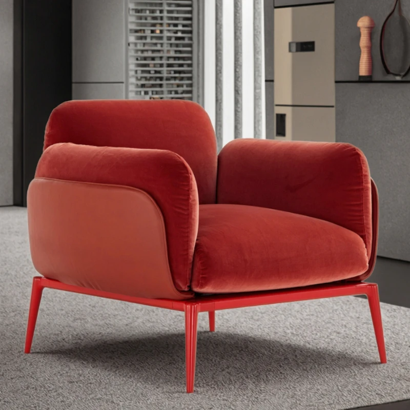 

Sofa Chair Red Metal Legs Velvet Fabric Office Sofa Suite Apartment Beauty Salon Hotel Lobby Bedroom Single