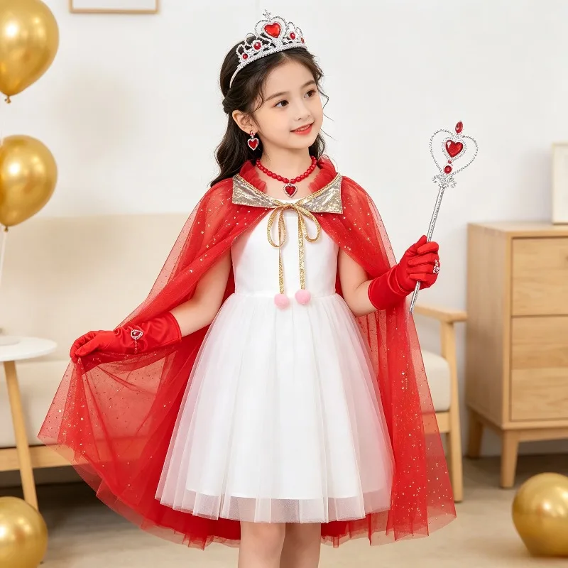 Black Glitter Tulle Cape 10Pcs Princess Accessory Tiara Necklace Ring Wand Gloves Handbag Birthday Stage Dress Up Decor Gift Kit