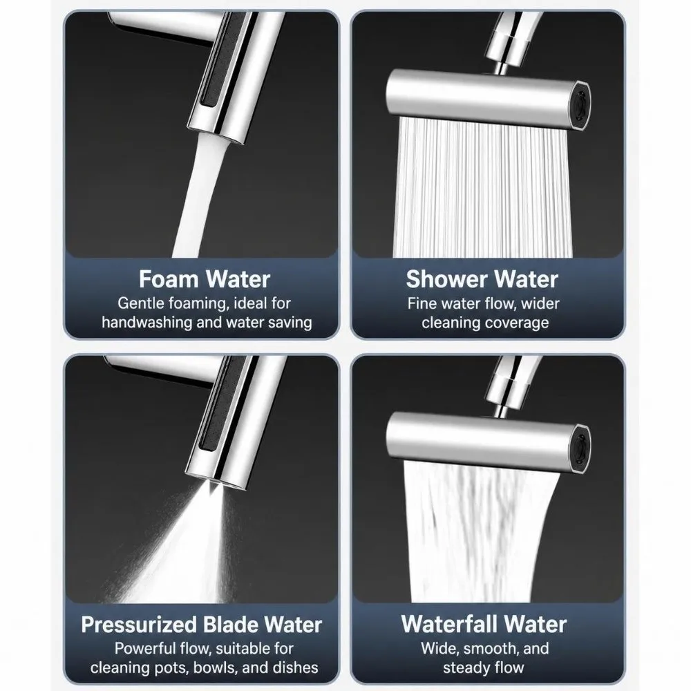 Stainless Steel Faucet Extender 360° Rotatable Waterfall Outlet Sink Nozzle Head Multi Function Universal Thread Size