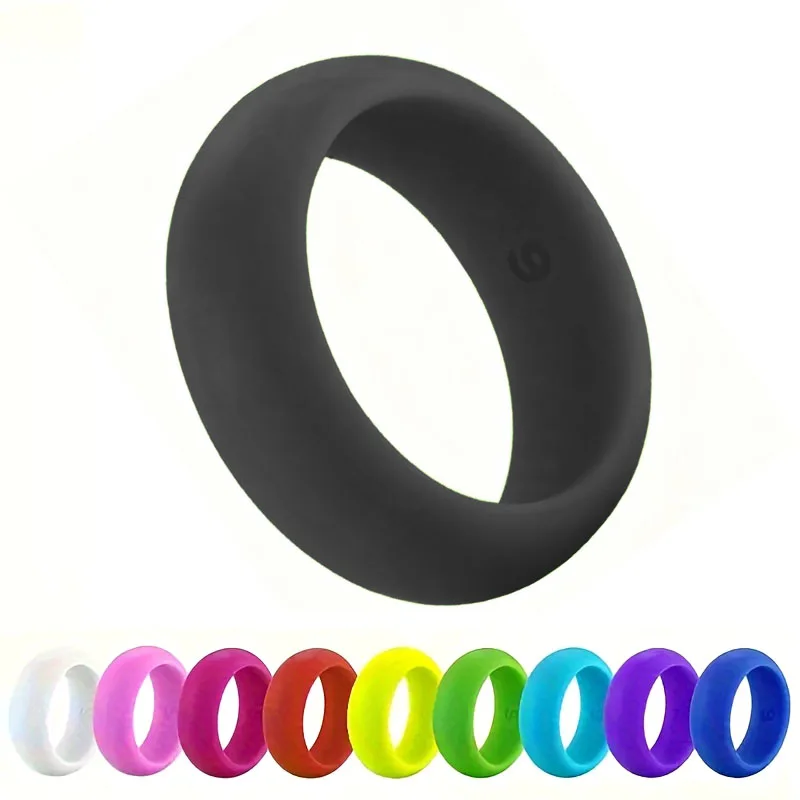 1pc 8mm Unisex Rainbow Silicone Rings Hypoallergenic Flexible Sports Antibacterial Wedding Women Silicone Finger Ring