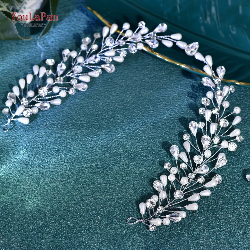 

YouLaPan Rhinestone Wedding Forehead Hair Band Accessories Elegant Pearl Headdress Bridal Hair Jewelry Wedding Tiara HP835