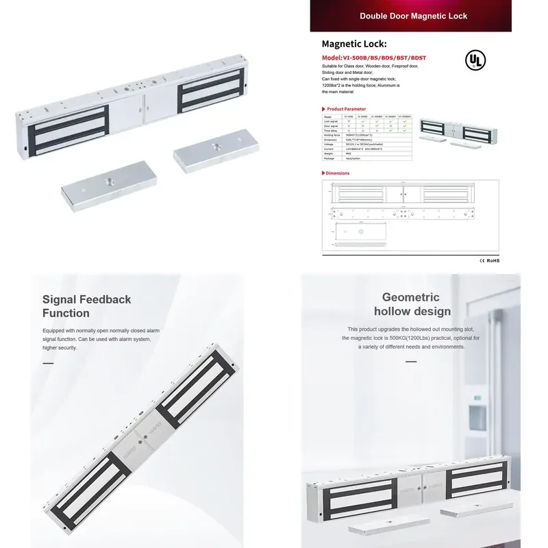2026 VIANS Listed Double Leaf Door Electric Magnetic Door Lock Status signal Output Time Delay 500kg 1200lbs Maglock