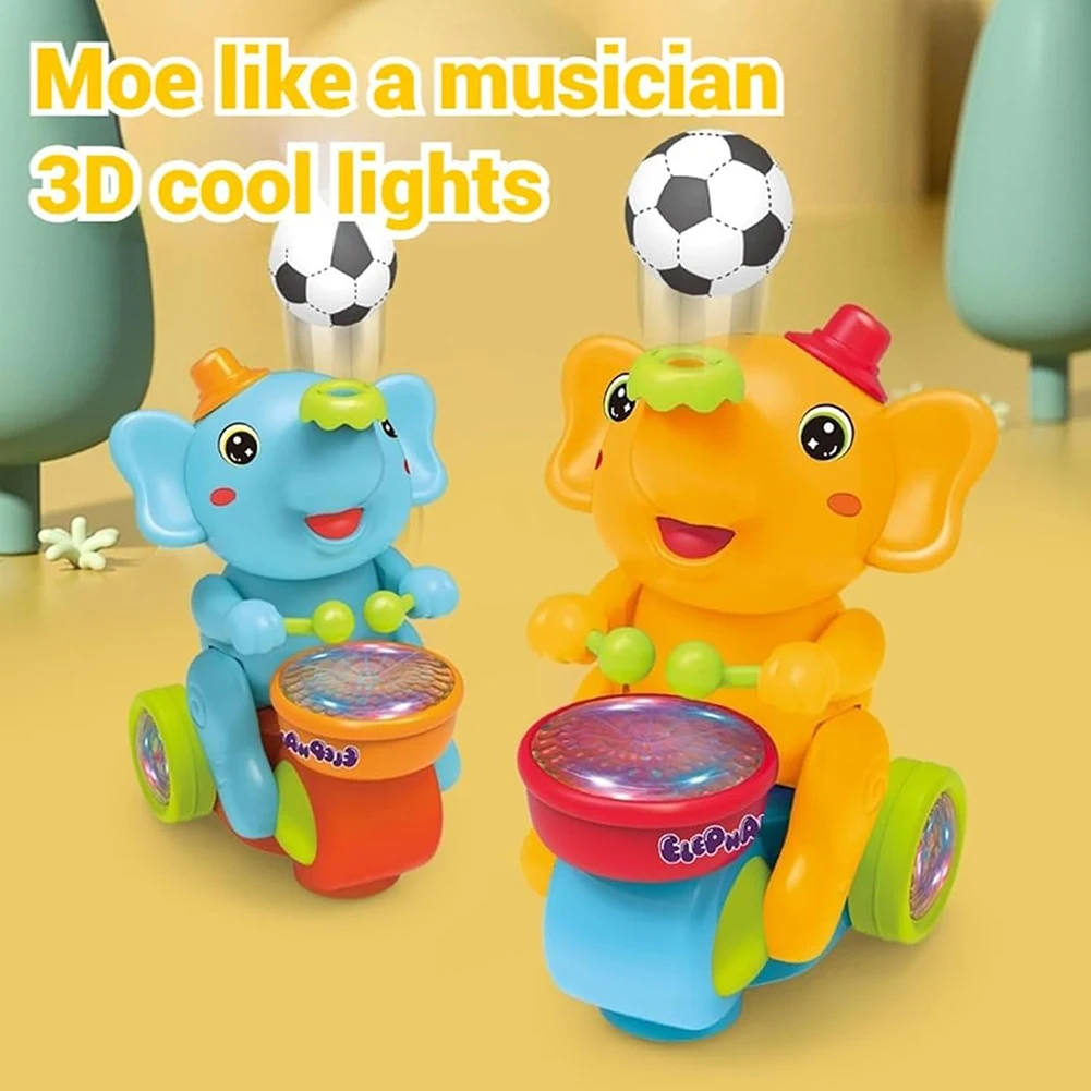 Musical Walking Elephant Toy Elephant Drummer Toy Battery Operated Electric Elephant Musician Toy Educational for Kids Toddlers