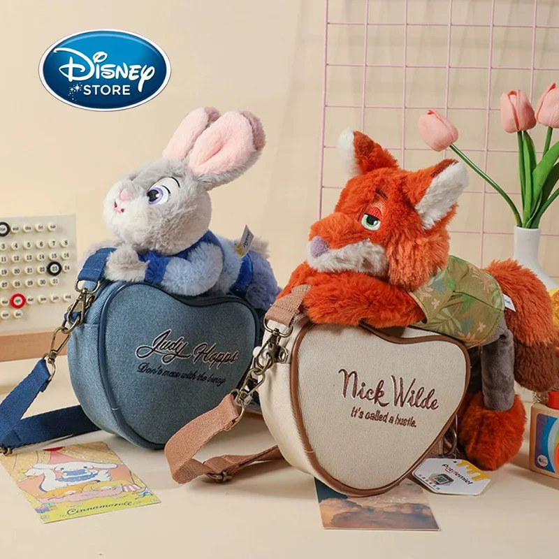 

Disney Zootopia Couple Heart-Shaped Shoulder Bag Cartoon Judy Nick Plush Doll Crossbody Mobile Phone Storage Bag Girlfriend Gift