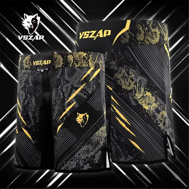 Vszap Gold Silver Stripe Martial Arts Training Shorts MMA for Boxing Fighting Casual Sports Fighting Training Shorts