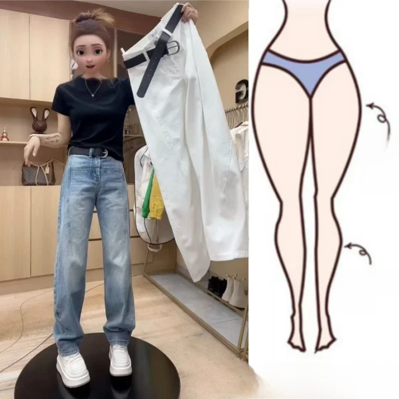 Printemps 2025 taille haute minceur couteau Version étroite One ket Denim jean femmes élastique décontracté pantalons longs couleur Pure