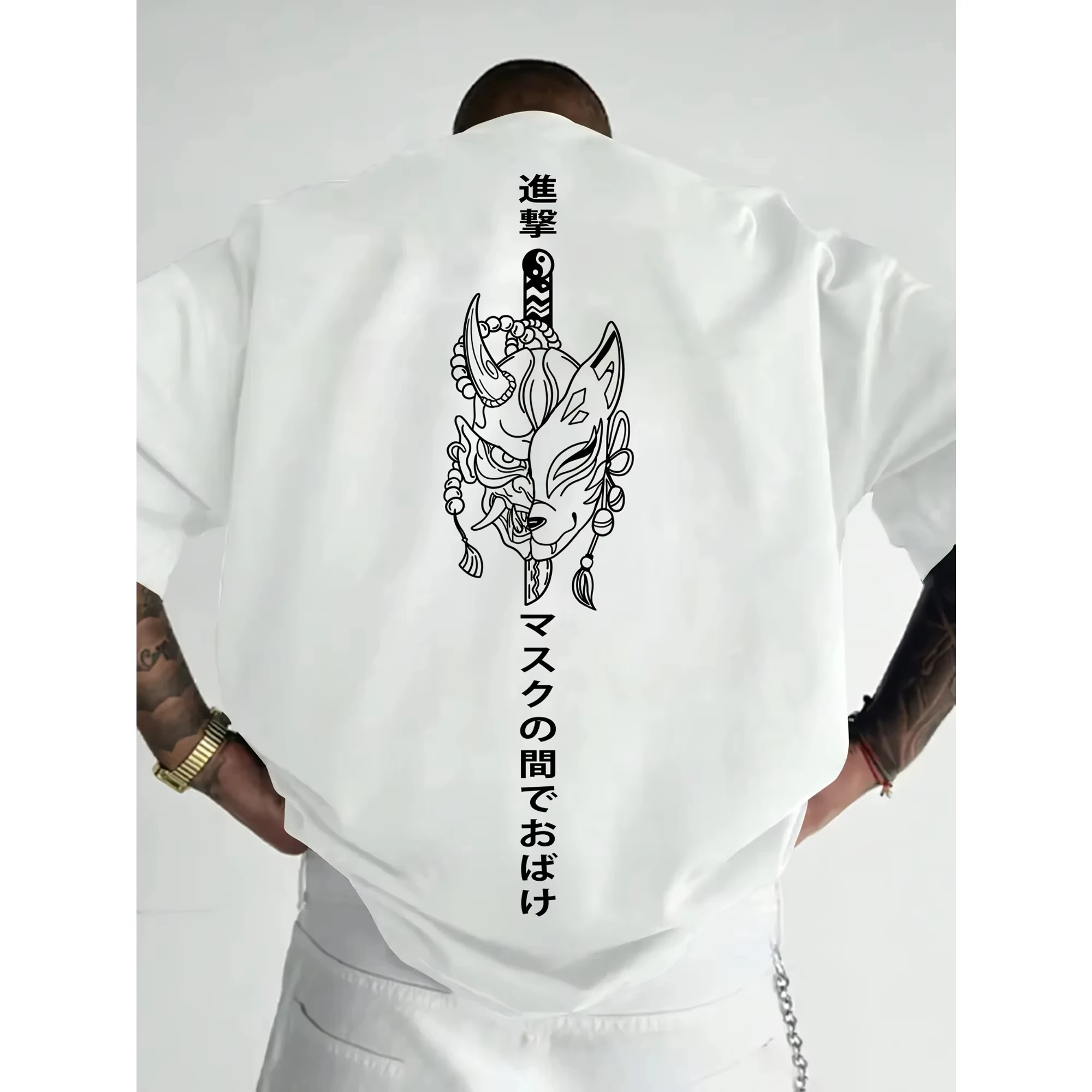 Hannya Kitsune Mask Graphic T-Shirt Men Women Harajuku Streetwear Aesthetic Tee Casual Cotton Short Sleeve Tops