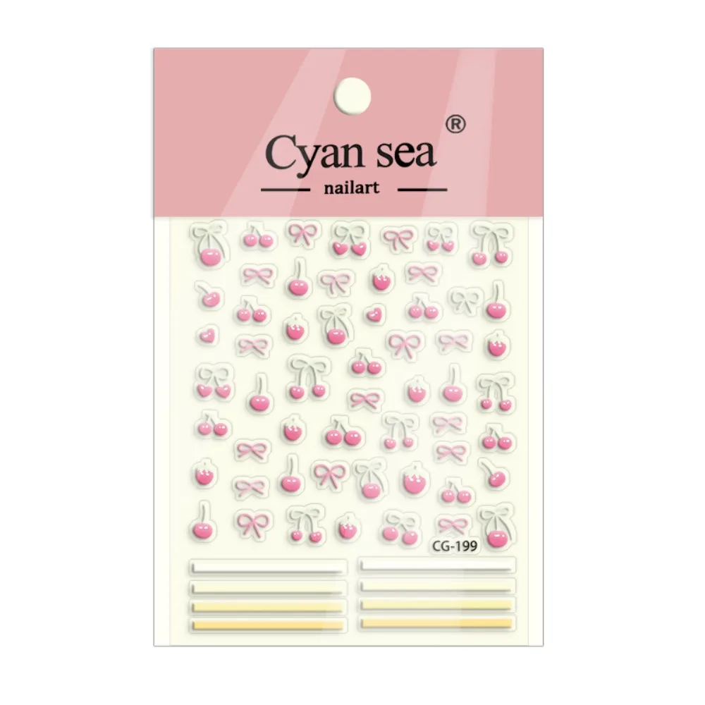 Cereja arco 3d arte do prego adesivos doce rosa azul adesivos frutas adesivos de unhas diy moda arte do prego