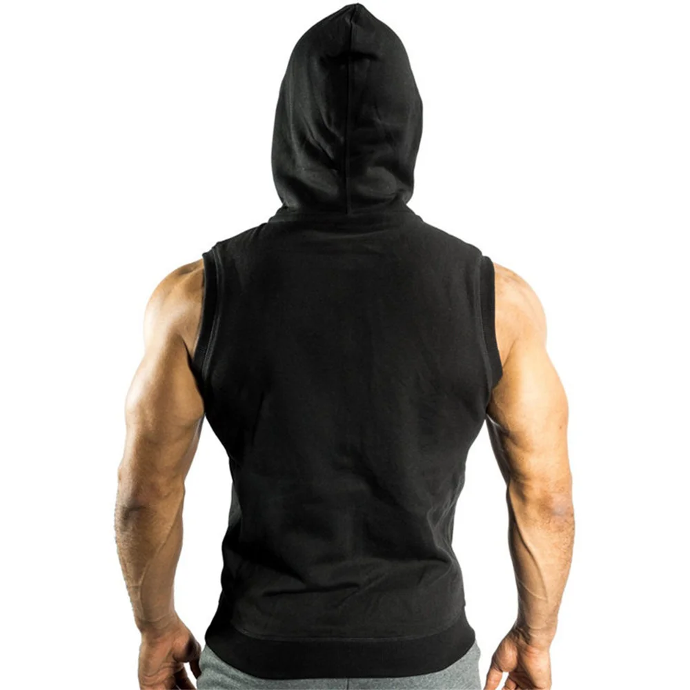 Black Bodybuilding Tank Tops Men Gym Fitness Hooded Vest Sleeveless Hoodies Sweatshirts Summer Casual Fashion Training Clothing