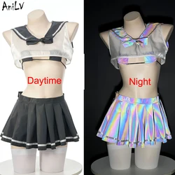 AniLV Japanese Anime Student School Uniform Cosplay Women Reflective Noctilucent Sailor Outfits Bikni Set Costumes