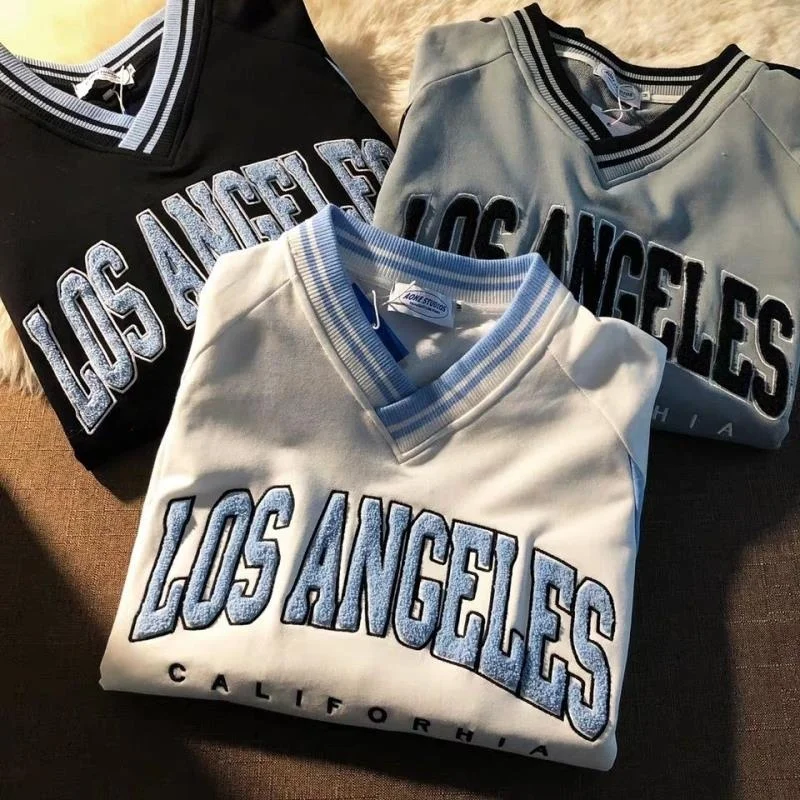 Suda hoada de manga larga con cuello en V para hombre, ropa de calle de estilo universitario, ropa de calle de moda, es...