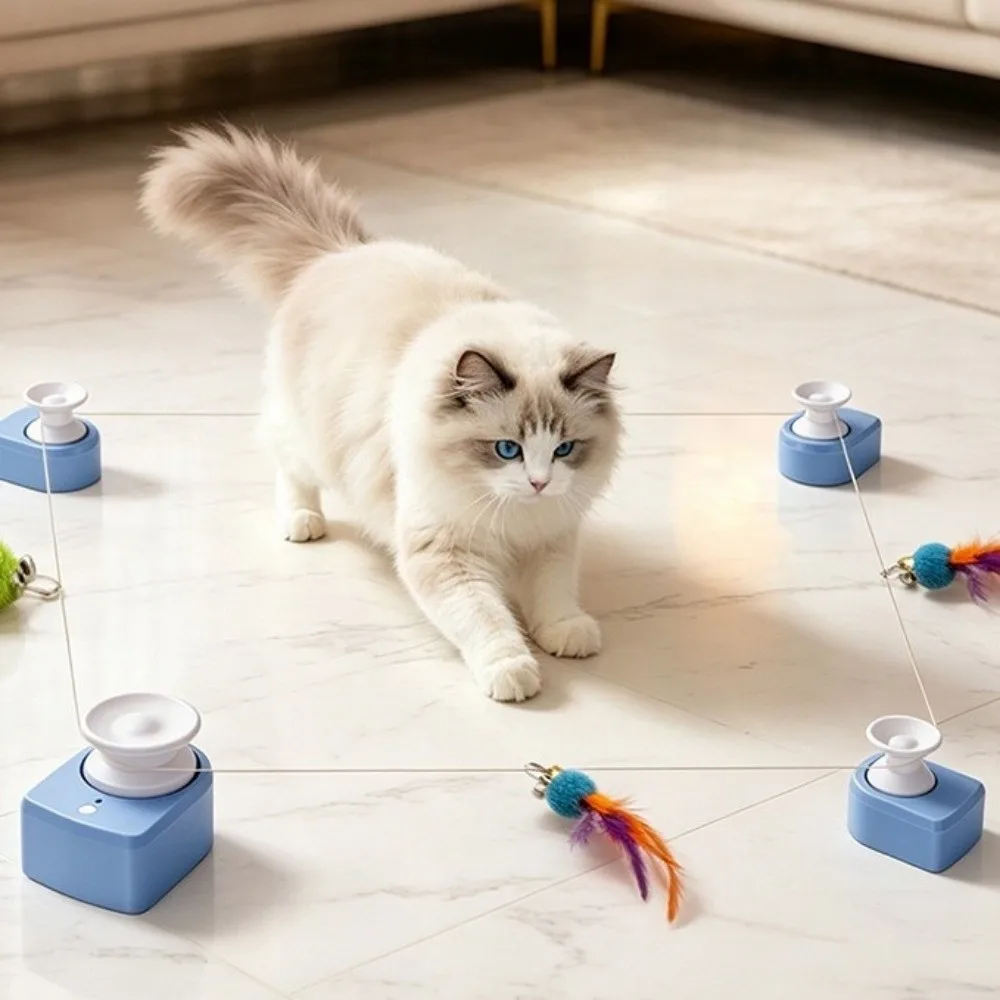 Automatic Cat Race Toy Wireless Adjustable Speed Cat String Chasing Toy with Suction Cup USB Rechargeable Interactive Cat Toy