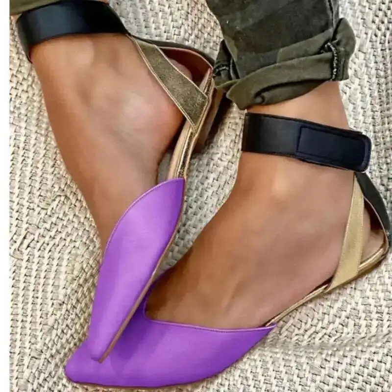 Pointed Toe Women Sandal Casual Flat Heel Shoes Fashion Hook Loop Ankle Buckle Women\'s Sandal Trend 2025 Shoes