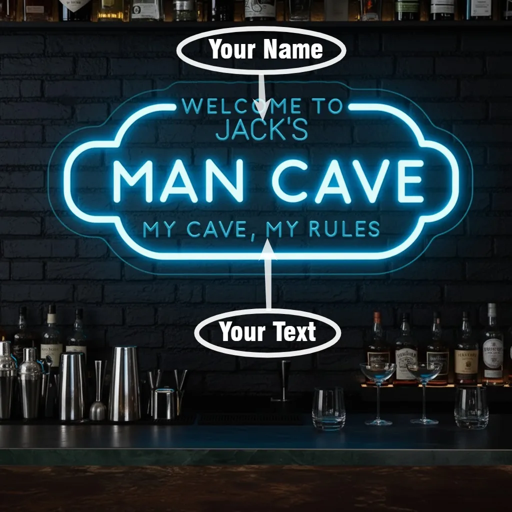 Custom Man Cave Neon Sign Personalized Name LED Bar Decoration Light Waterproof for Home Bar Game Room Man Cave Wall Decorations