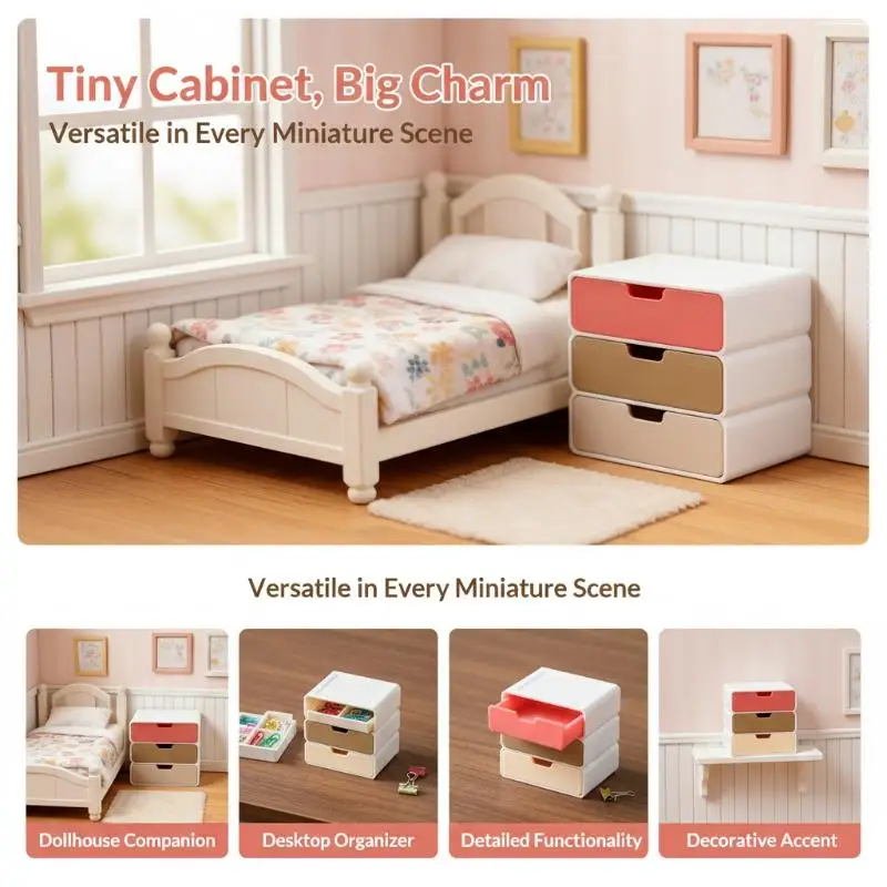 Miniature Drawer Cabinet Stylish Bedside Table Model for Dollhouse Interactive Decoration