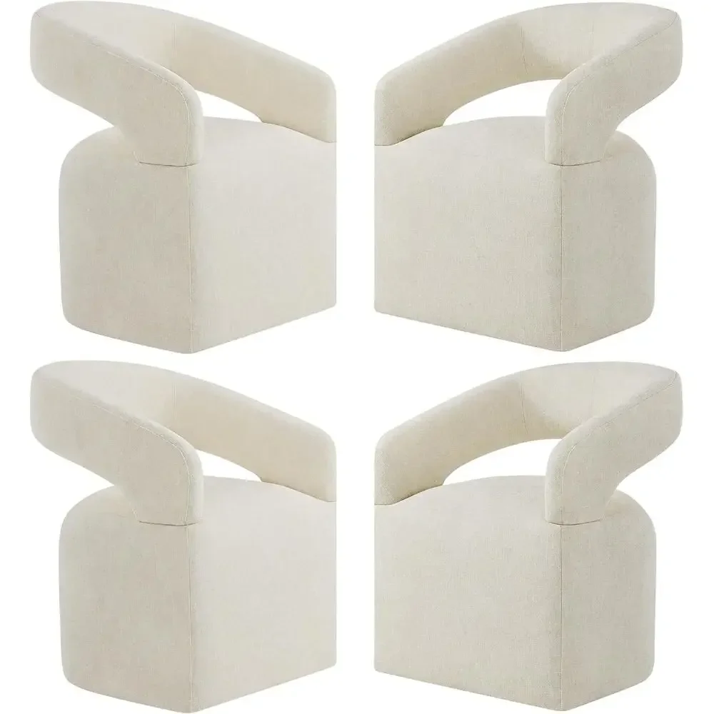 

Upholstered Dining Chairs Set o 4, ern Rolling Dining Chairs with Hidden Casters, Arm Kitchen Chairs with Linen abric, Padded Ba