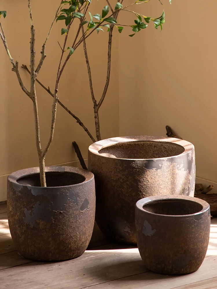 Jingdezhen flowerpot, quiet wind, large ceramic pottery jar, large caliber earthenware retro style