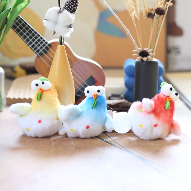 Novelty Funny Squeeze Bubble Blowing Rainbow Chicken Plush Toy Keychain Pendant Cute Rainbow Chicken Backpack Pendant Decoration