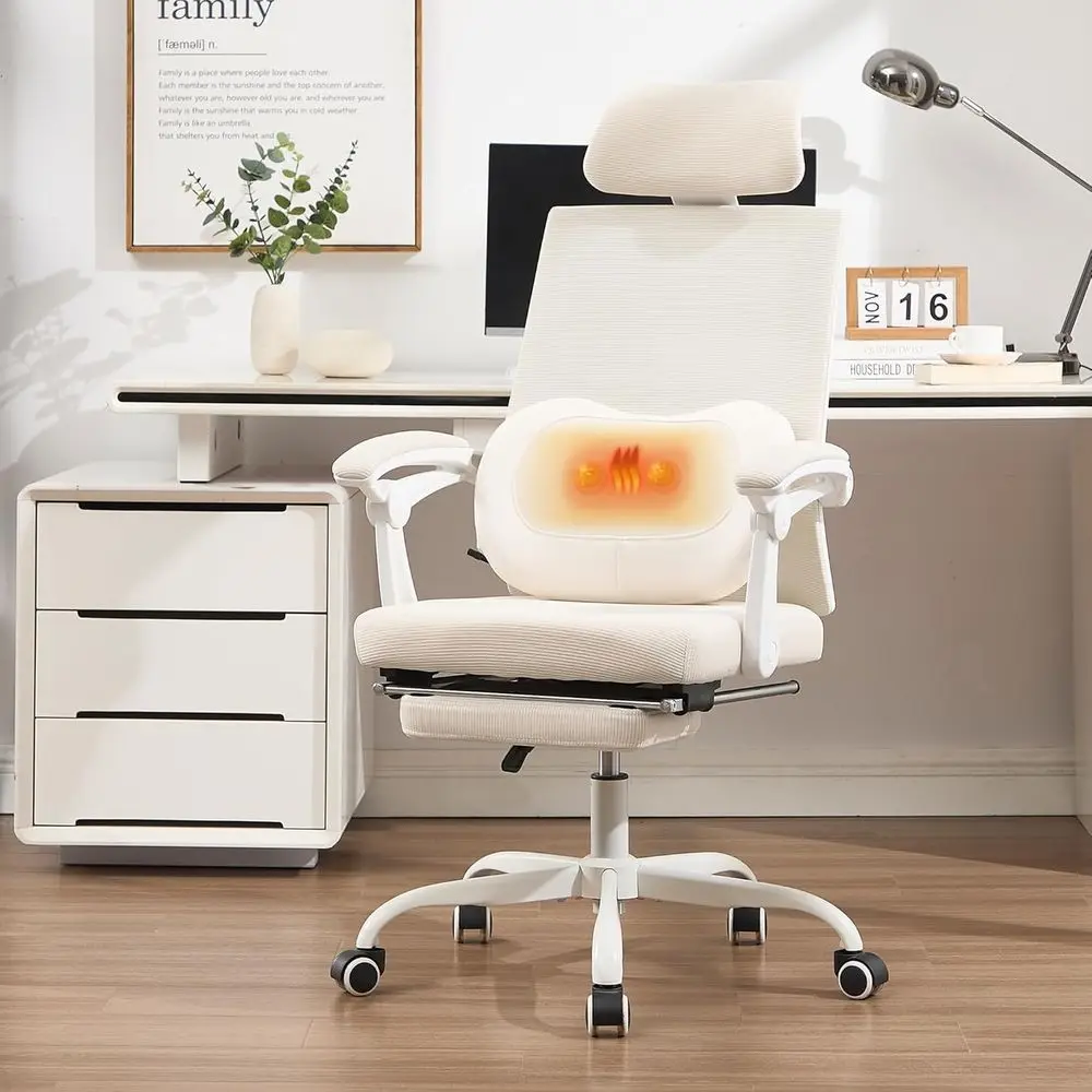 

Ergonomic Massage Chair with Heated Lumbar Support and Footrest, Reclining Adjustable Mesh Office Chair with Wheels
